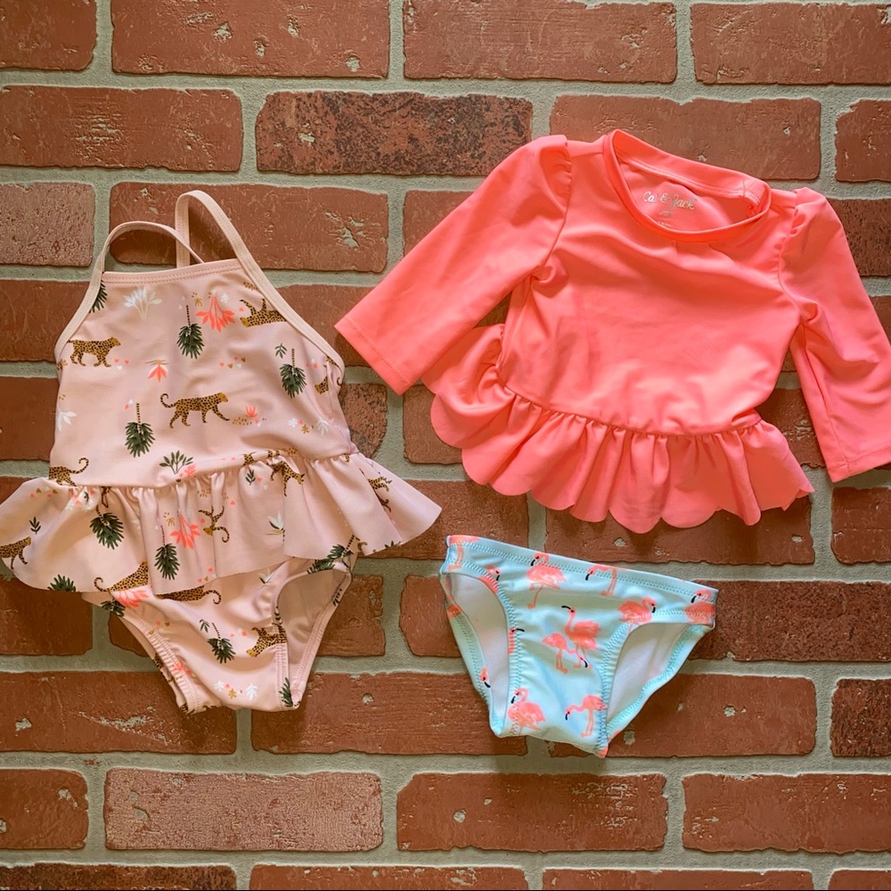 Babygirl 3/6m one piece & rash guard 2 piece bathing suit bundle